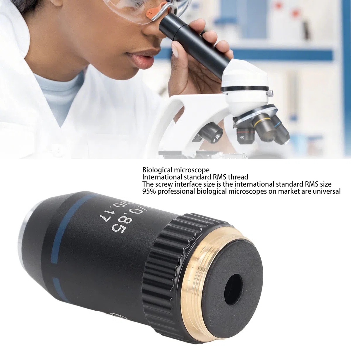 Lente objetivo de microscopio, microscopio acromático 60X, dispositivo de protección de resorte para biología