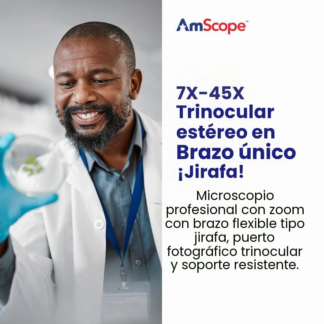 AmScope - Microscopio trinocular con zoom estéreo 7X-45X en soporte de un solo brazo - SM-3T