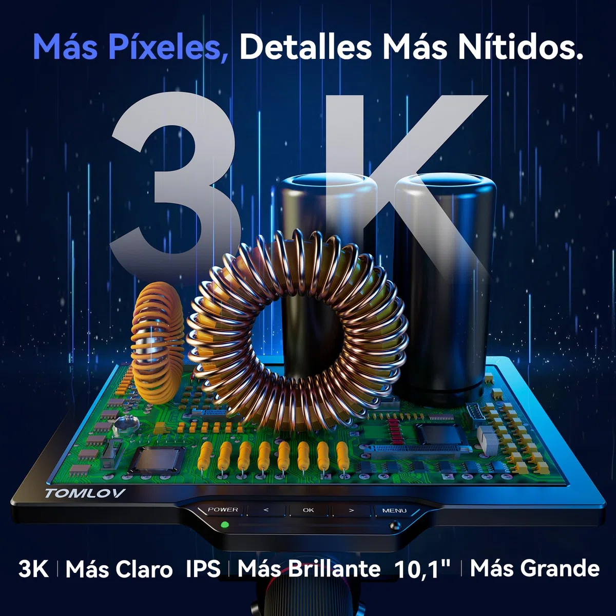 TOMLOV TM3K-3D MAX 10,1" Microscopio Digital IPS con Lentes Duales Magnéticos, Microscopio 3D HDMI de Soldadura para Adultos, Magnificador Monedas 3K, LED, Alfombra para Soldar, Brazo Flexible, 64GB