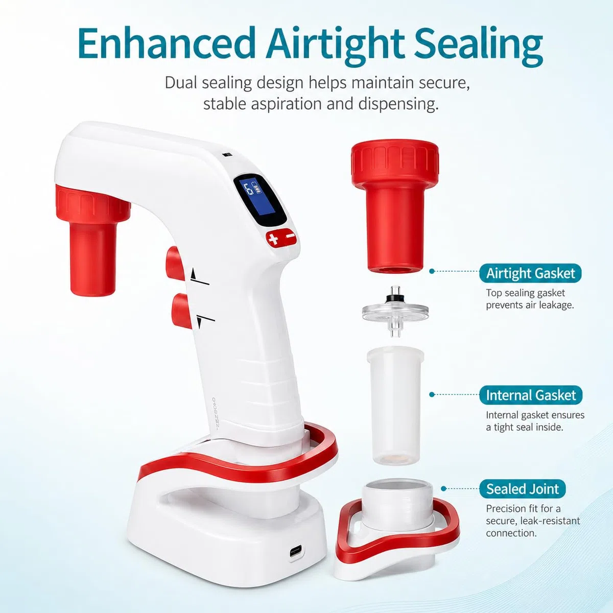 Controlador de pipeta eléctrico con soporte, bomba de pipeta electrónica de 0,1 a 100 ml con pantalla digital, llenado automático de pipetas motorizado, 6 ajustes de velocidad para laboratorios de