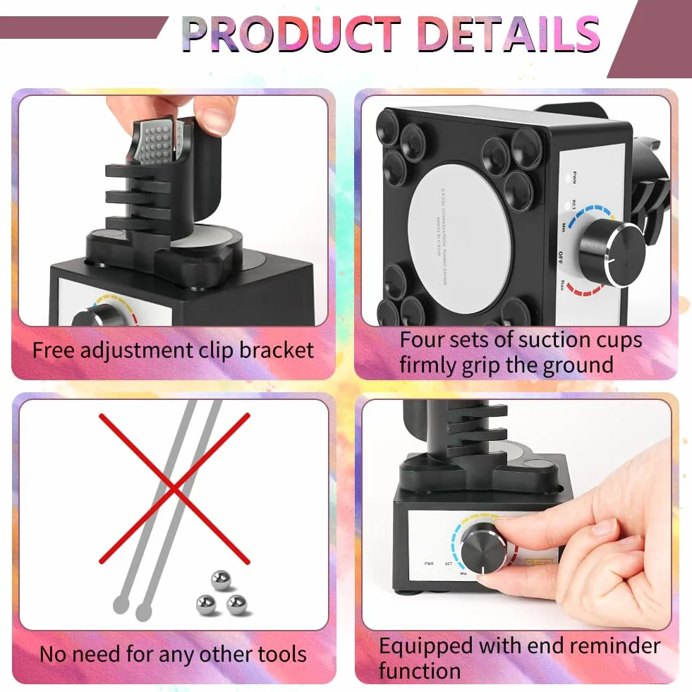 HOTUT Mini Mezclador Vórtice Manos Libres,Ajuste De 3 Velocidades,Agitador De Pintura Modelo DIY con 12 bolas mezcladoras y 8 botellas,10-100 ml,300~2400 RPM,para Esmalte De Uñas,Pinturas Acrílicas
