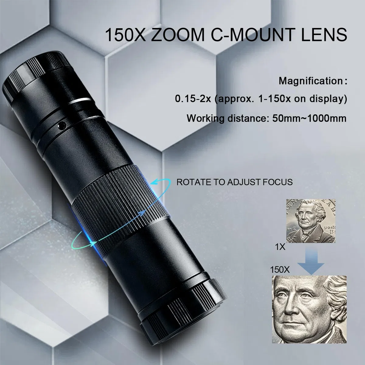 Microscopio Digital, 48MP 4K 1080P HDMI Tipo-C/USB Cámara de Vídeo Industrial para Microscopios, Objetivo con Montura C y Zoom 150X, Soporte Plegable, Luz LED