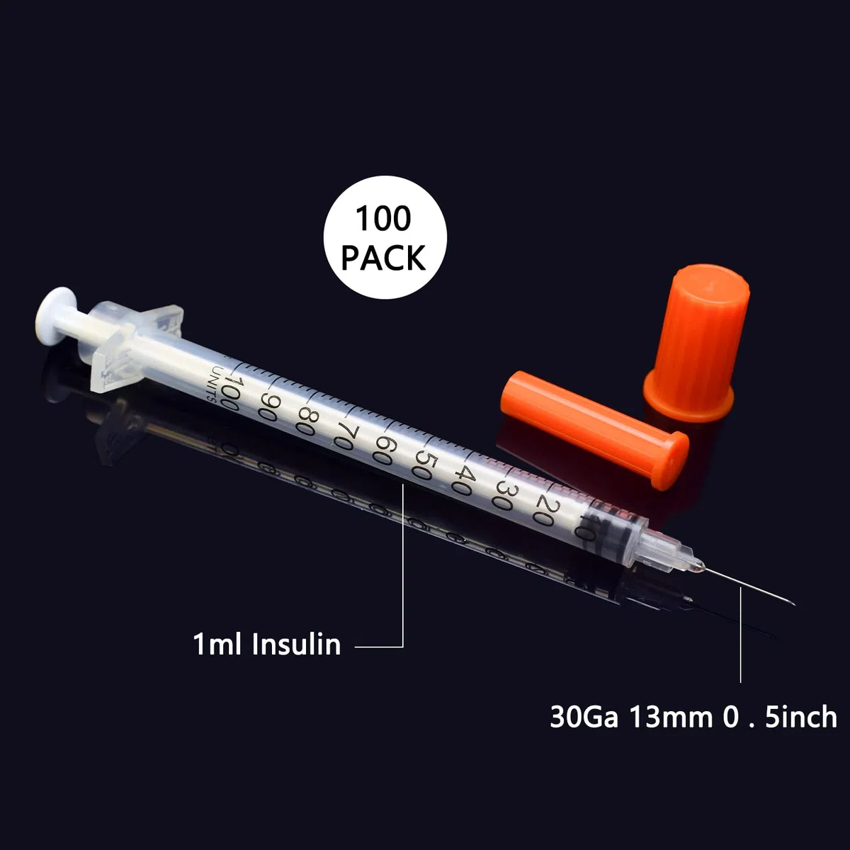 Herramientas de medición de plástico de 1 ml, 0,3 x 13 mm, envueltas individualmente (100)