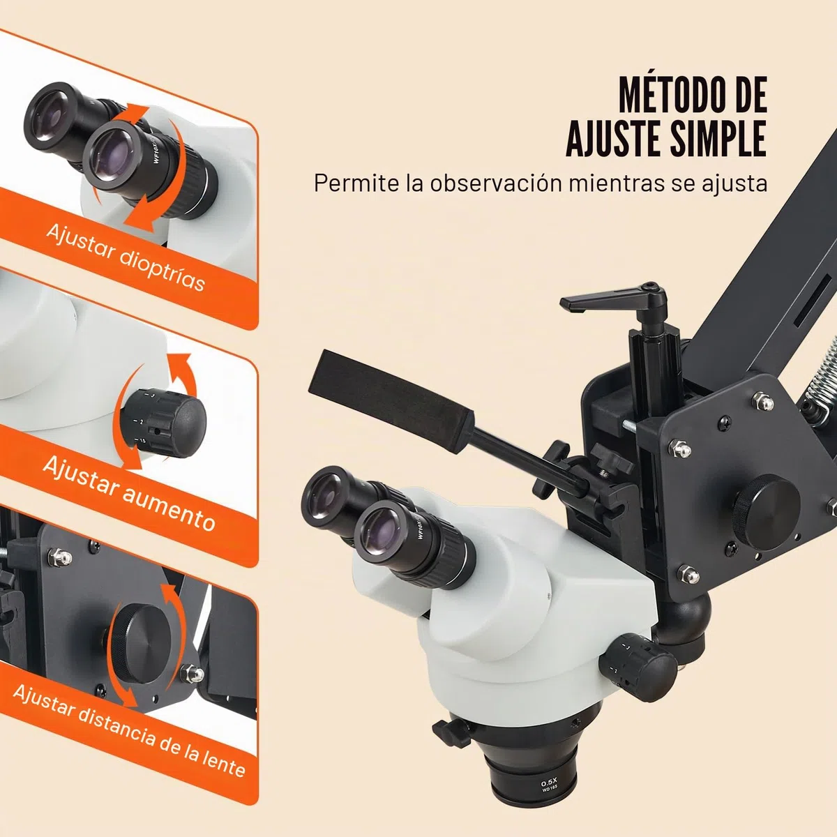 VEVOR Microscopio multidireccional con Soporte de Resorte, microscopio de joyería con Aumento de 7X-45X, Soporte para Incrustaciones de microjoyas con luz LED de Anillo USB integrada