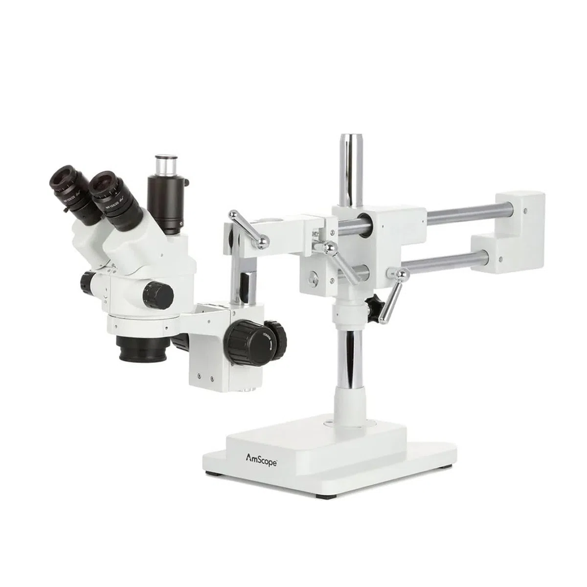 AmScope 7X-45X Simul-Focal Stereo Lockable Zoom Microscopio en Soporte de Brazo Dual