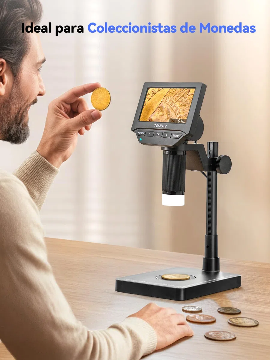 TOMLOV DM4W Microscopio Digital con Balanza: Microscopio de Monedas con 4,3" IPS Pantalla, Lupa para Monedas con Luz, Báscula Precisa para Coleccionistas, Joyeros, Compatible PC/Mac