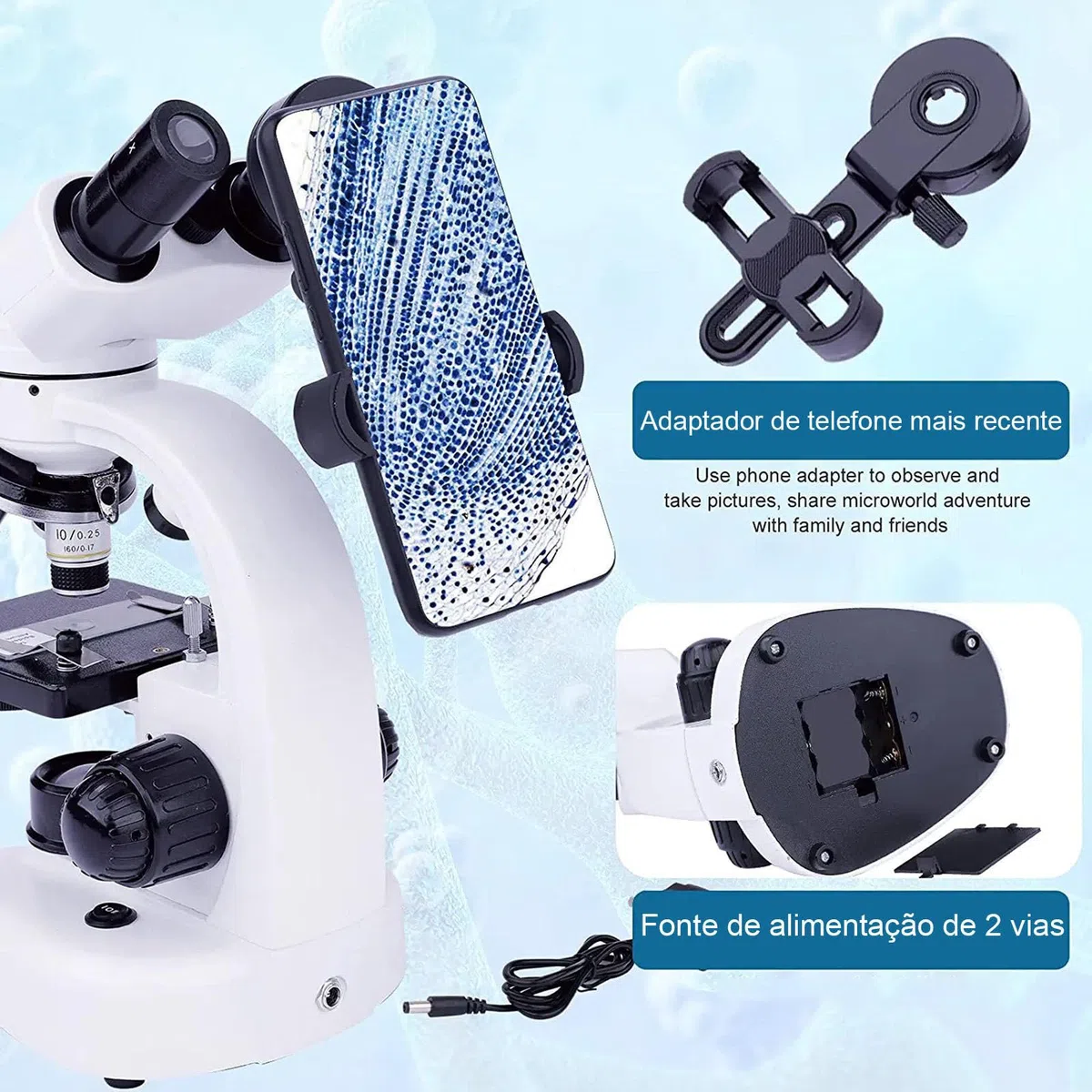 Microscopio Trinocular Profesional 40x-5000x, Ocular ElectróNico+Etapa MecáNica+Enfoque Ultrapreciso+IluminacióN Led Dual para La Escuela/Operaciones Experimentales,White