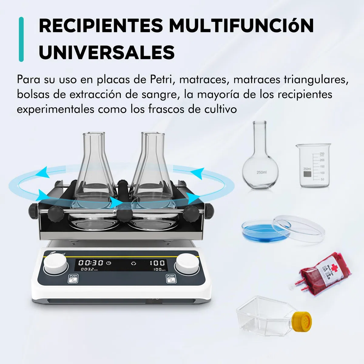 LAB FISH Agitador Orbital Digital, 40-200 RPM Agitador de Laboratorio con Temporizador, Plataforma 250x250mm, Capacidad 2KG, para Mezcla Química & Biológica, Cultivo