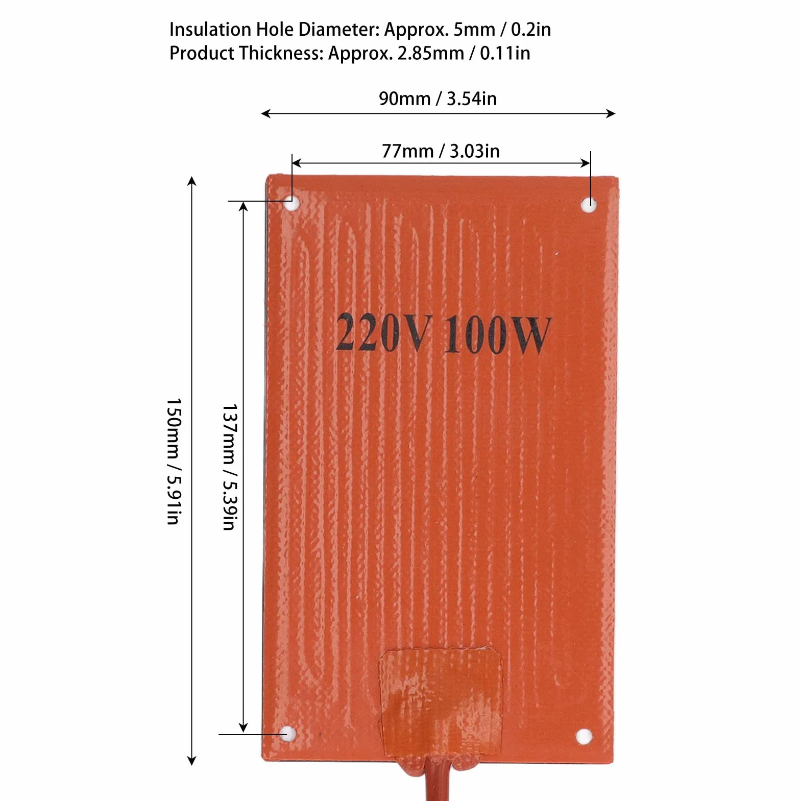 Esterilla Calefactora de Silicona, 60℃ a 250℃ de Resistencia a La Temperatura, Funcionamiento Estable, AC 220V 90 X 150mm Esterilla Calefactora para Calentar y Deshumidificar Varios Armarios(100W)