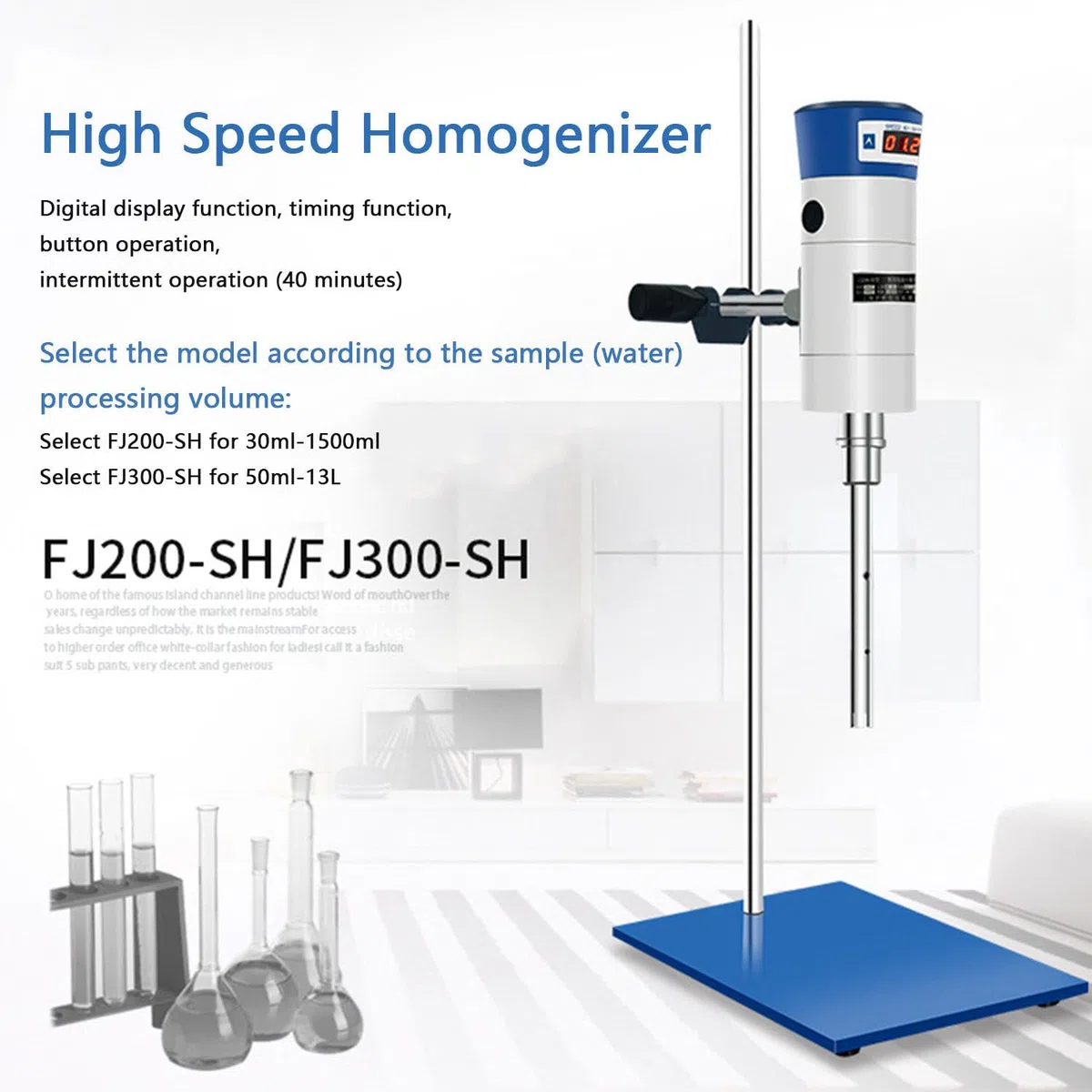 Homogeneizador eléctrico, emulsionador dispersor, Pantalla Digital, Mezclador de Alto cizallamiento para Tratamiento de Agua. FJ300-SH
