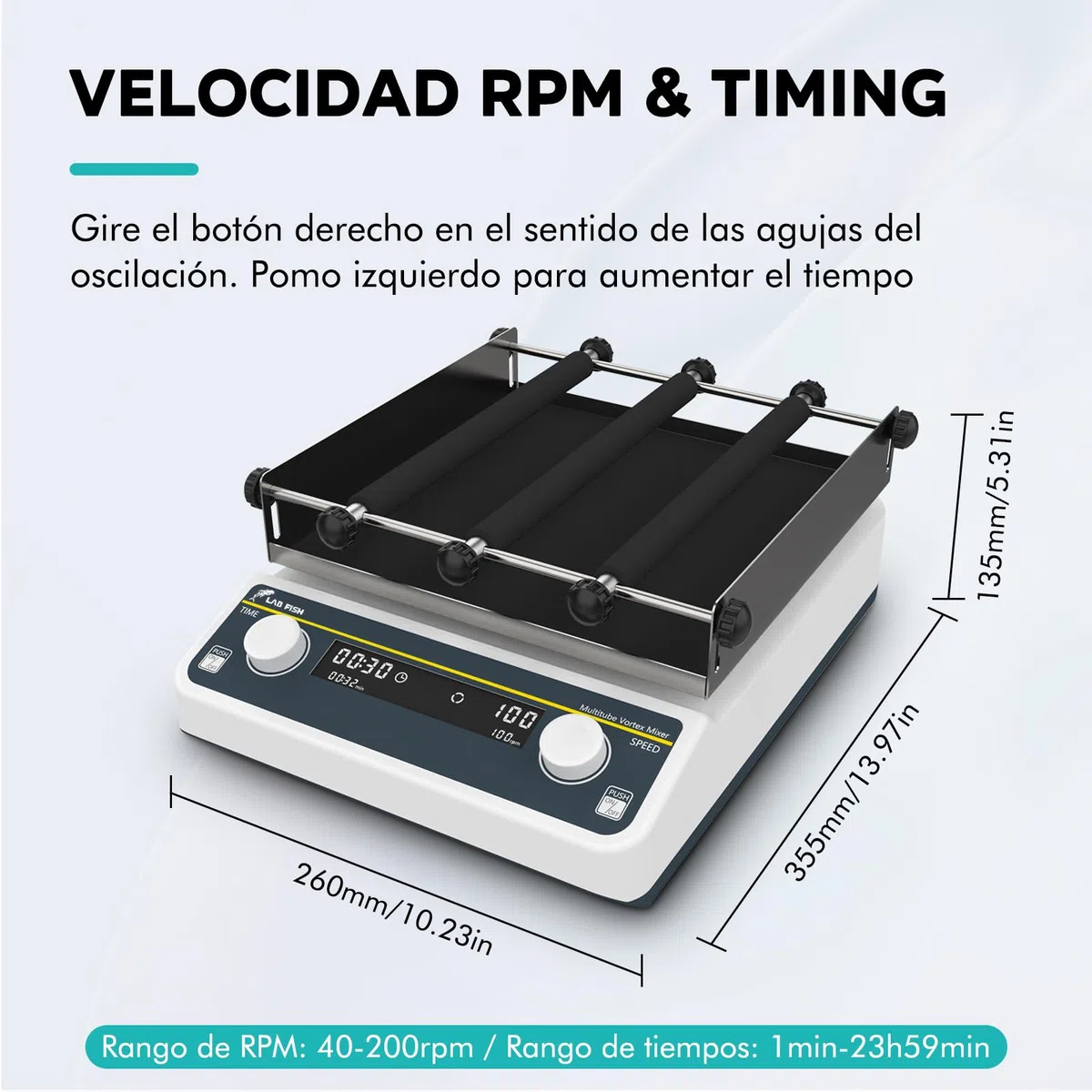 LAB FISH Agitador Orbital Digital, 40-200 RPM Agitador de Laboratorio con Temporizador, Plataforma 250x250mm, Capacidad 2KG, para Mezcla Química & Biológica, Cultivo