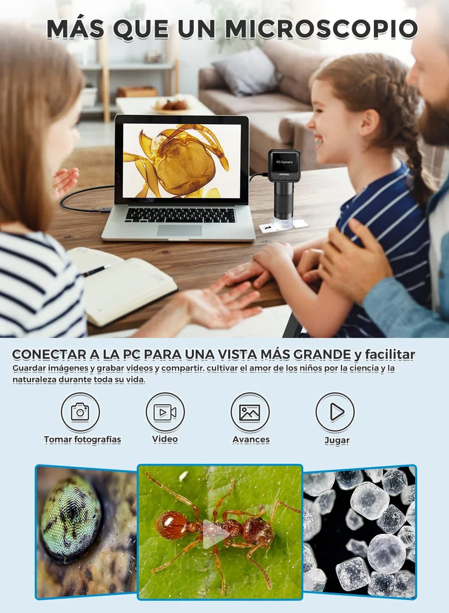 APEXEL Microscope de Bolsillo para niños con Slides 800X Mini Microscope cámara con Pantalla LCD