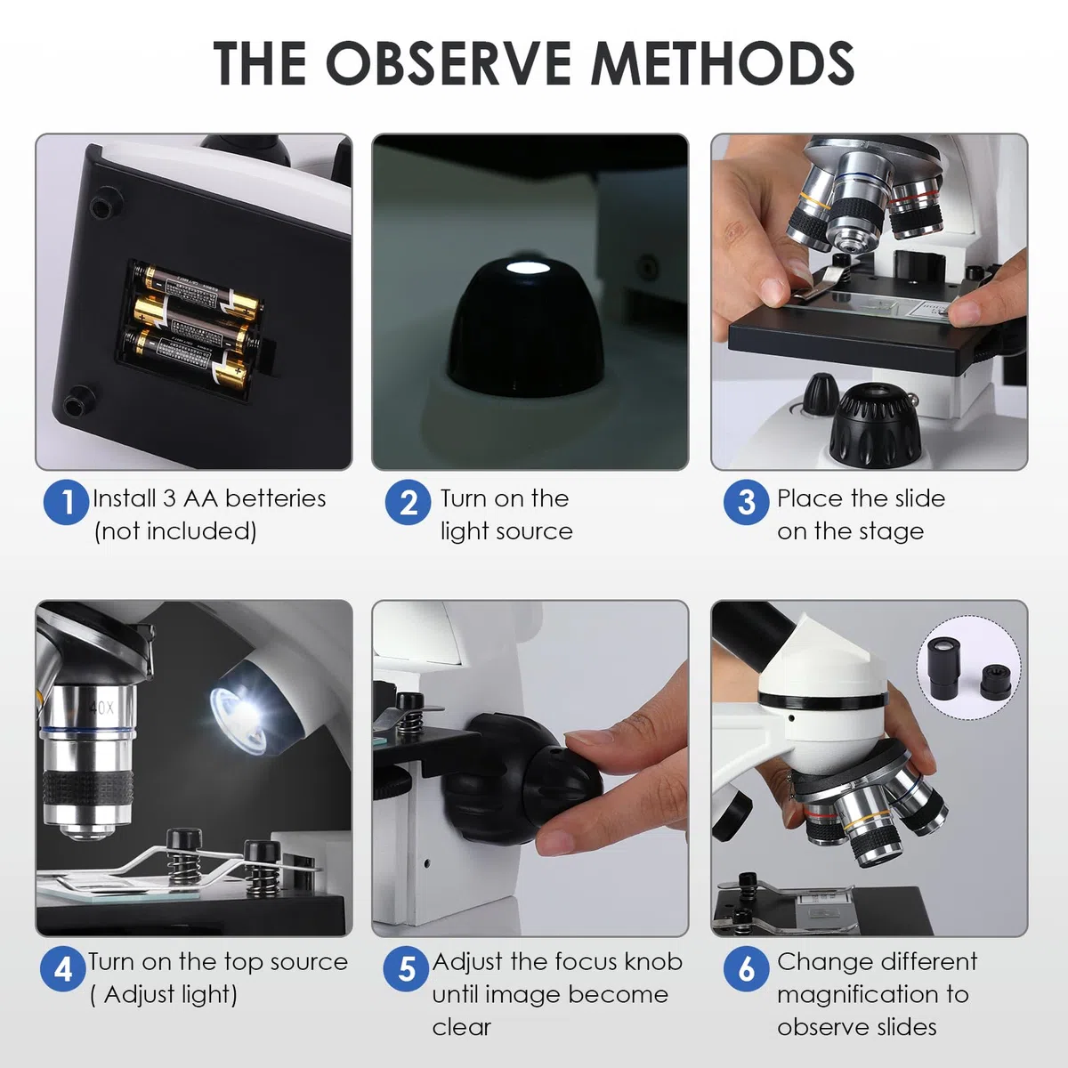 Microscopio Profesional para Adultos con Adaptador de Teléfono, Juego de Portaobjetos de Microscopio para Laboratorio Escolar, Hogar, Investigación Científica Biológica
