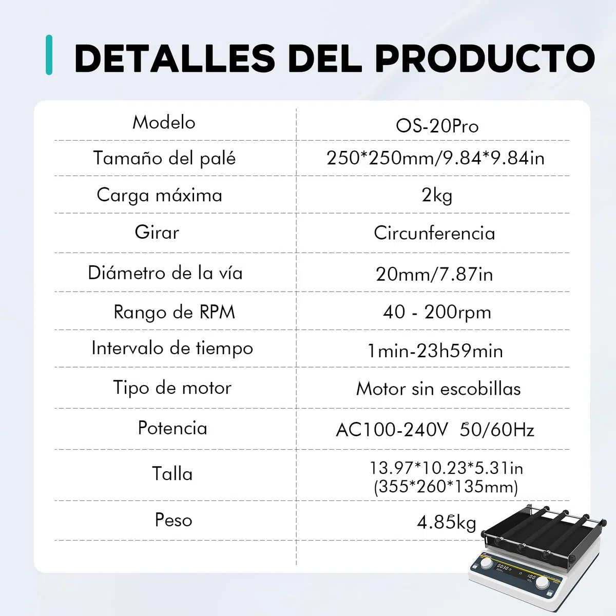 LAB FISH Agitador Orbital Digital, 40-200 RPM Agitador de Laboratorio con Temporizador, Plataforma 250x250mm, Capacidad 2KG, para Mezcla Química & Biológica, Cultivo