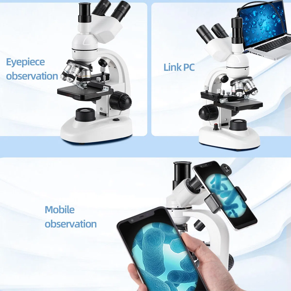 Microscopio Trinocular Profesional 40x-5000x, Ocular ElectróNico+Etapa MecáNica+Enfoque Ultrapreciso+IluminacióN Led Dual para La Escuela/Operaciones Experimentales,White