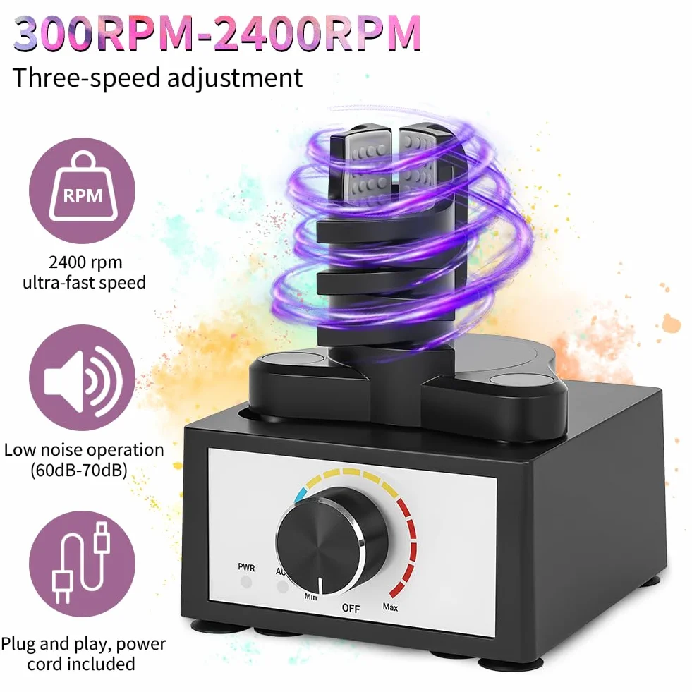 HOTUT Mini Mezclador Vórtice Manos Libres,Ajuste De 3 Velocidades,Agitador De Pintura Modelo DIY con 12 bolas mezcladoras y 8 botellas,10-100 ml,300~2400 RPM,para Esmalte De Uñas,Pinturas Acrílicas