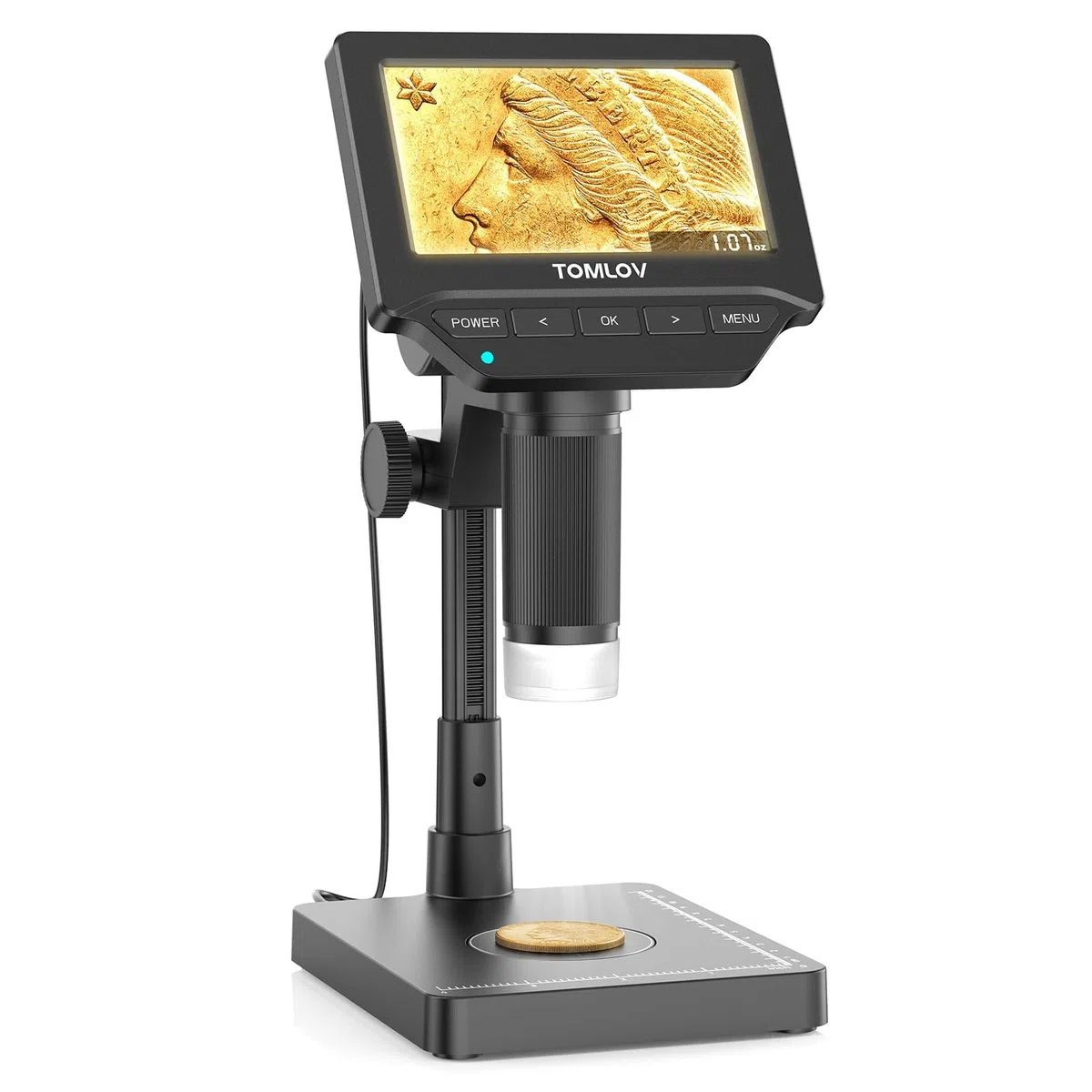 TOMLOV DM4W Microscopio Digital con Balanza: Microscopio de Monedas con 4,3" IPS Pantalla, Lupa para Monedas con Luz, Báscula Precisa para Coleccionistas, Joyeros, Compatible PC/Mac