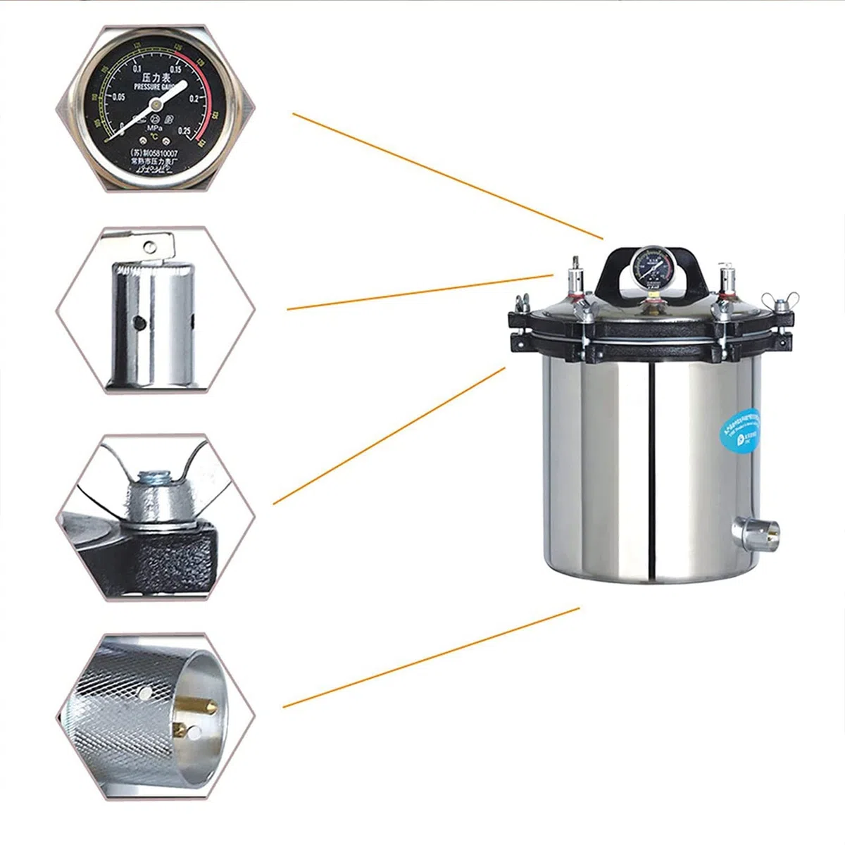 Esterilizador De Vapor De Alta Presión 24L Esterilizador Portátil De Vapor De Alta Presión Esterilizador De Alta Presión Protección Térmica Seca Calefacción Equipo De Laboratorio De Acero Inoxidable