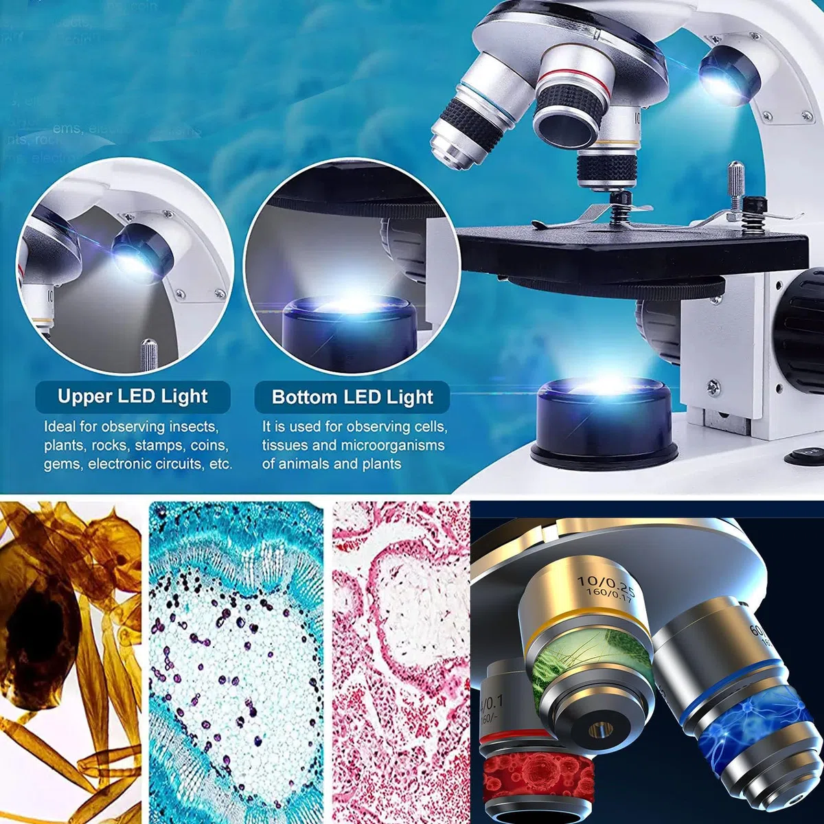 Microscopio Trinocular Profesional 40x-5000x, Ocular ElectróNico+Etapa MecáNica+Enfoque Ultrapreciso+IluminacióN Led Dual para La Escuela/Operaciones Experimentales,White