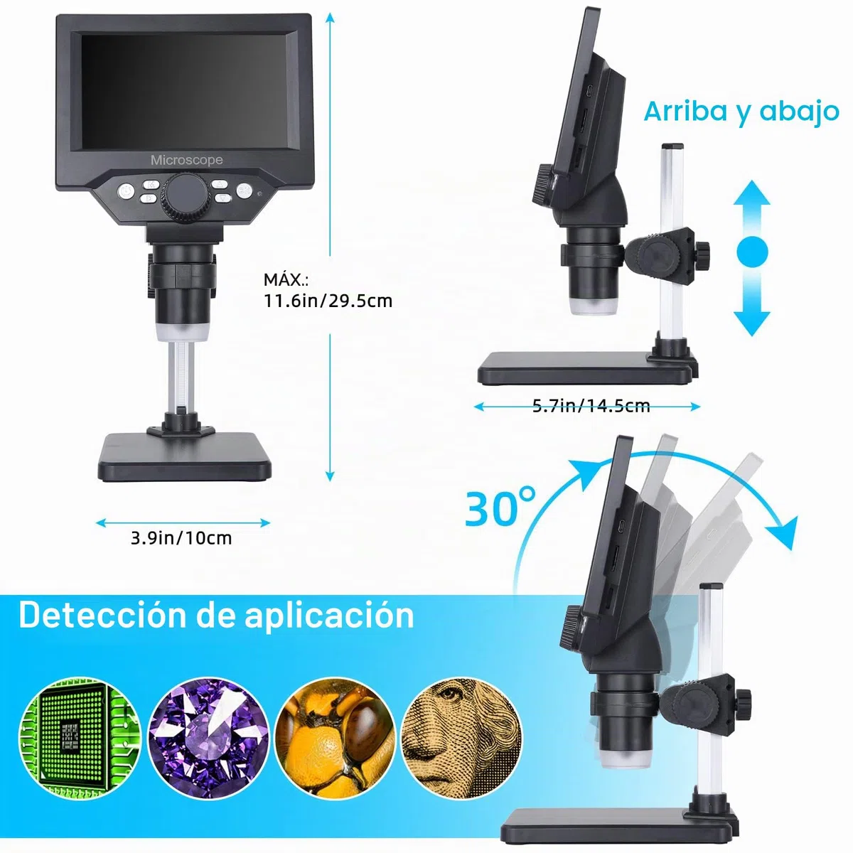 Koolertron Microscopio para Niños,5.5 Pulgadas Microscopio Profesional Digital LCD Portátile HD 1080P con 1-1000x Zoom de Aumento,8 Luces LED Ajustables,Compatible con PC Windows MacOS