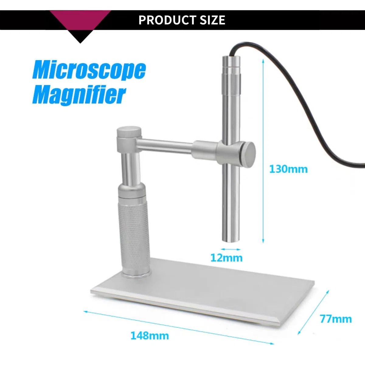 Microscopio digital, Lápiz metálico, USB Microscopio, Endoscopio, Conector USB, Microscopio digital USB, Lupa, Soporte para cámara, Cámara web, Lupa, PC Mac Compatible LED Light Metal Stand