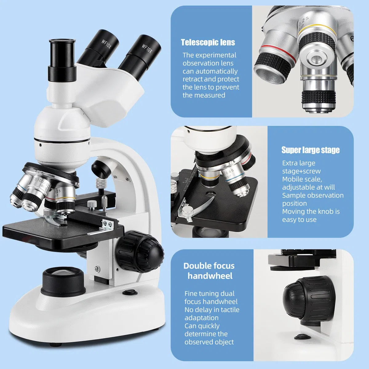 Microscopio Trinocular Profesional 40x-5000x, Ocular ElectróNico+Etapa MecáNica+Enfoque Ultrapreciso+IluminacióN Led Dual para La Escuela/Operaciones Experimentales,White