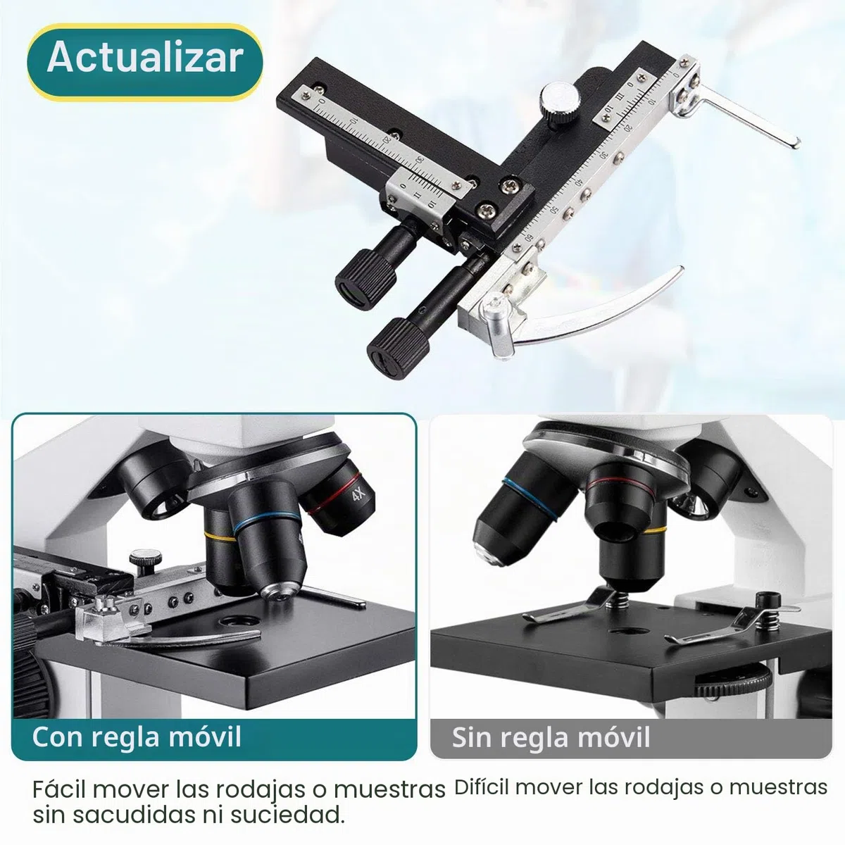 MAXLAPTER Microscopio LED 2000x con Regla móvil – Óptica de Laboratorio con Cuchillas preparadas y en Blanco – Adaptador de Lente