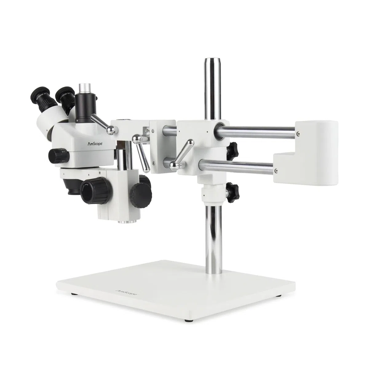 AmScope - 3.5X-90X Trinocular Stereo Microscope, 0.5X and 2X Barlow Lenses, Boom Arm Stand + 144 LED 4 Zone Ring Light - SM-4TZ-144A