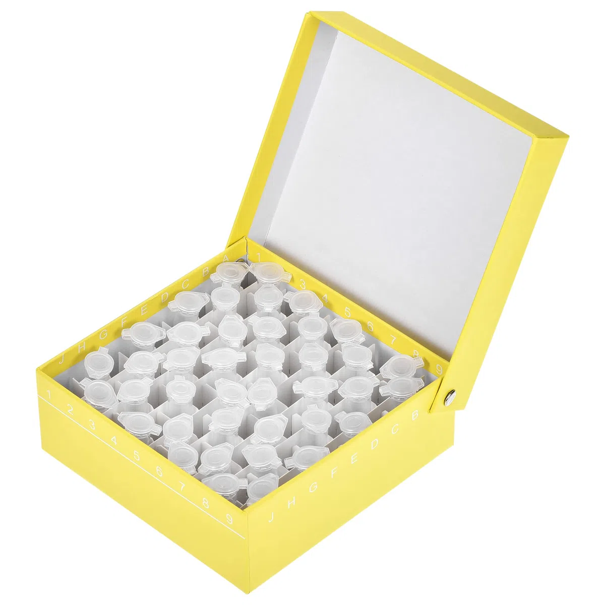 sourcing map Tubo de centrífuga Congelador Caja de almacenamiento Soporte de cartón impermeable de 81 pocillos Amarillo para tubos de microcentrífuga de 1,8 ml / 2 ml