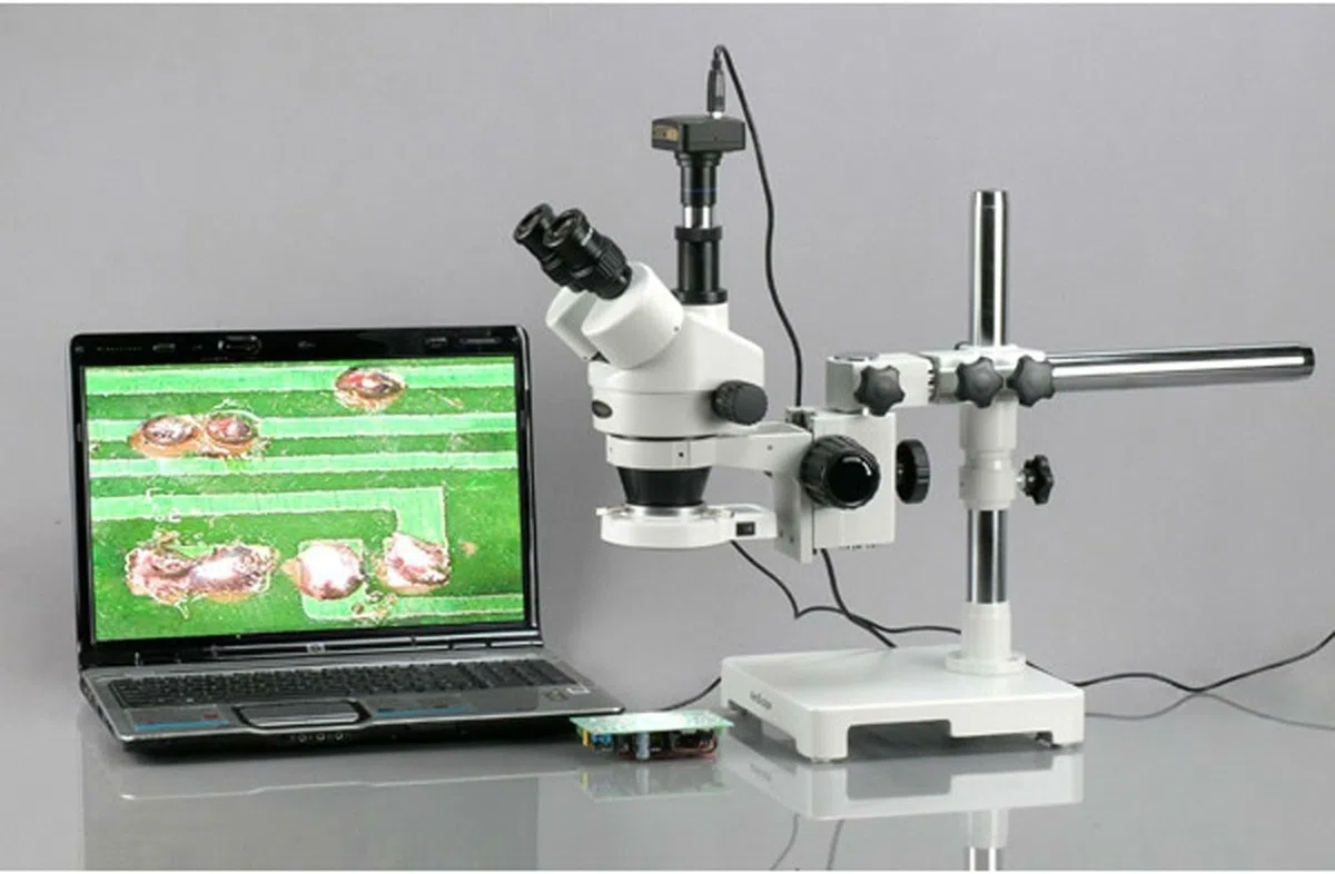 AmScope SM-3TX-80S de 3.5X-45X de zoom trinocular microscopio est-reo con soporte Boom