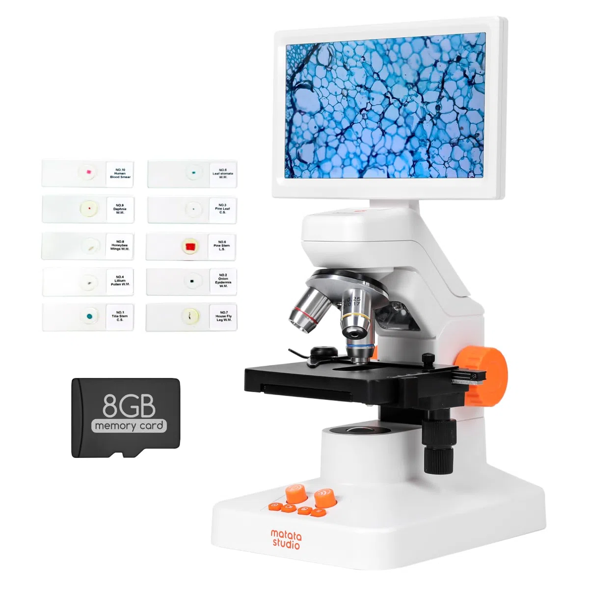 Microscopio Niños Adultos, MatataStudio MT3-4 1200x Microscopio Digital USB con Pantalla 1080P de 7" Calibrador Vernier Portaobjetos 5MP COMS Microscopios Biológico Profesional para Lab y Escolar