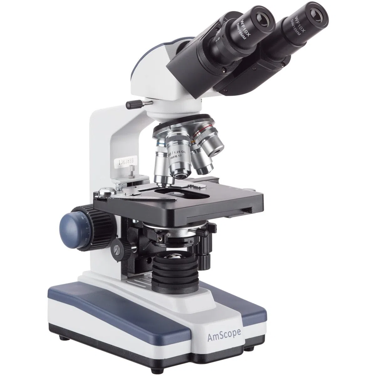 AmScope Microscopio compuesto binocular de laboratorio LED 40X-2500X con etapa 3D con 50 diapositivas en blanco