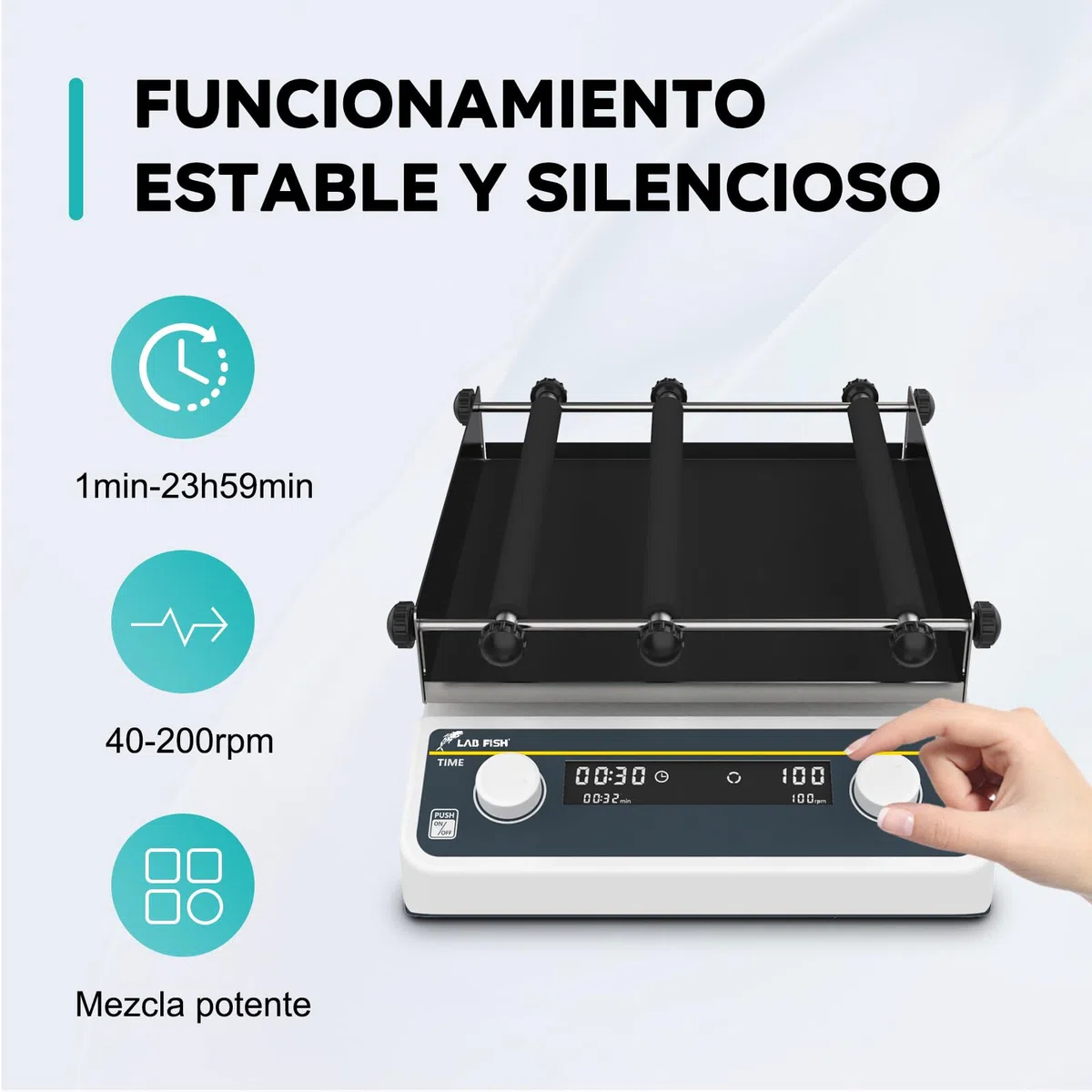LAB FISH Agitador Orbital Digital, 40-200 RPM Agitador de Laboratorio con Temporizador, Plataforma 250x250mm, Capacidad 2KG, para Mezcla Química & Biológica, Cultivo