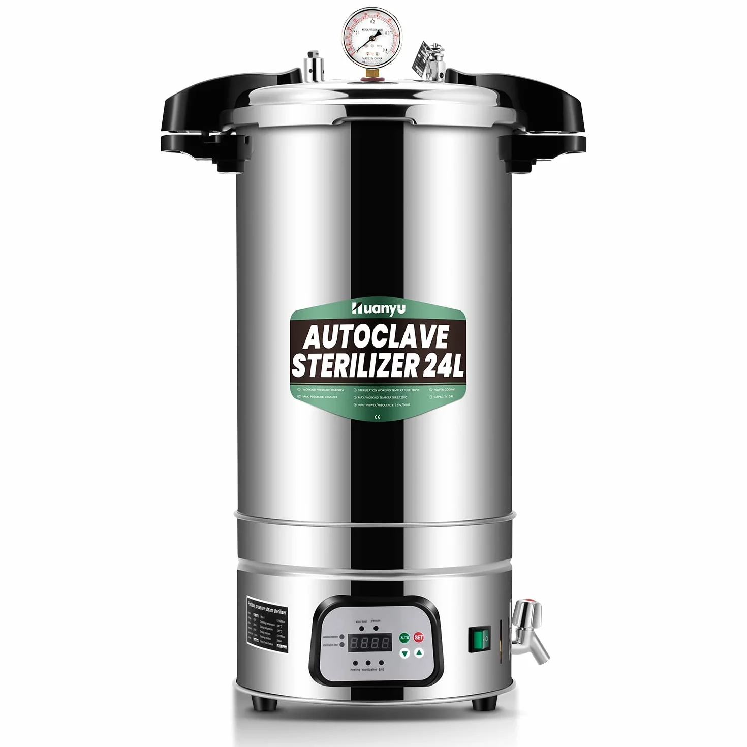 Huanyu 24L Autoclave Esterilizador Automático Autoclave de Vapor Control Inteligente Autoclaves Eléctricos de Laboratorio Esterilizador de Vapor de Alta Presión Ajustable en Temperatura y Tiempo