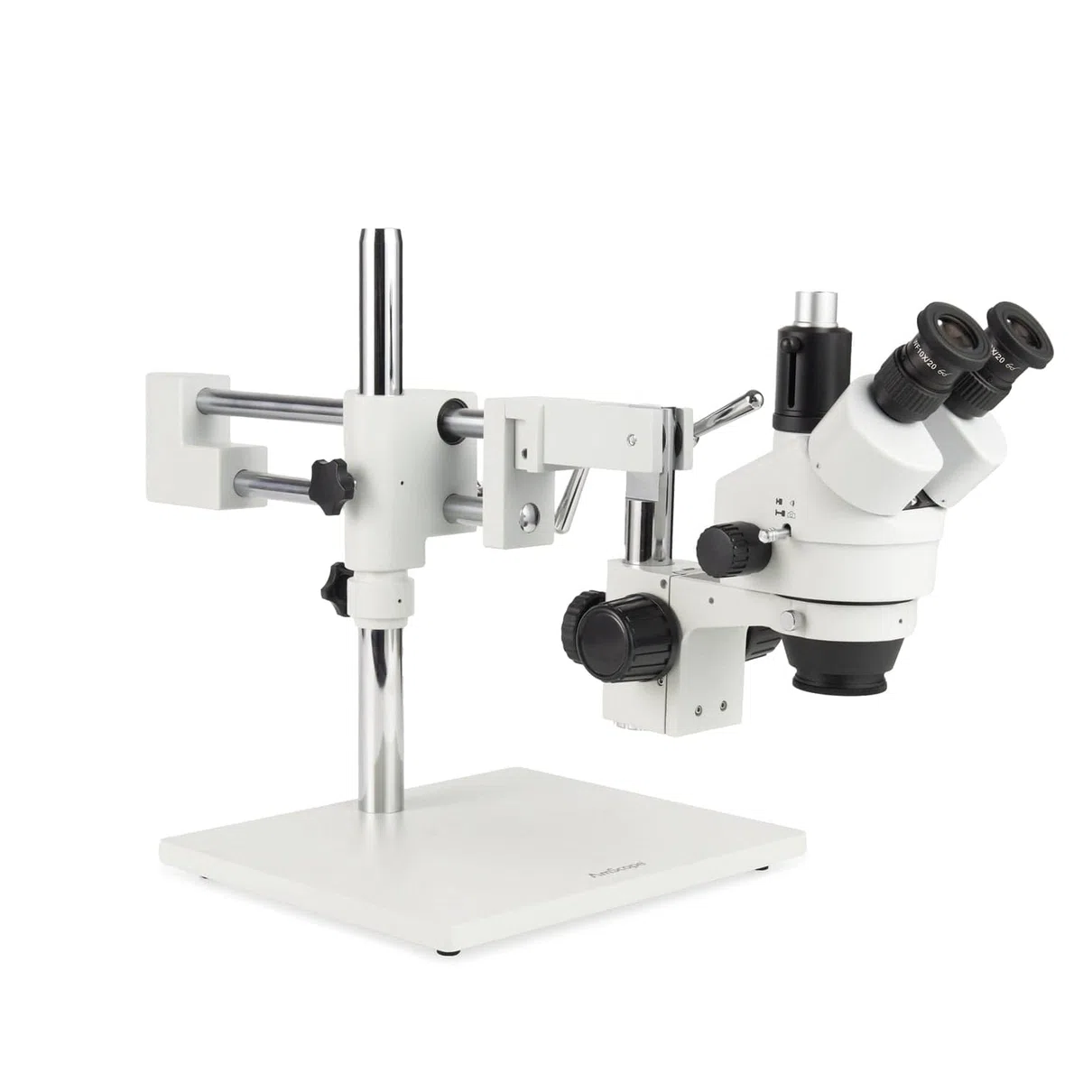 AmScope - 3.5X-90X Trinocular Stereo Microscope, 0.5X and 2X Barlow Lenses, Boom Arm Stand + 144 LED 4 Zone Ring Light - SM-4TZ-144A