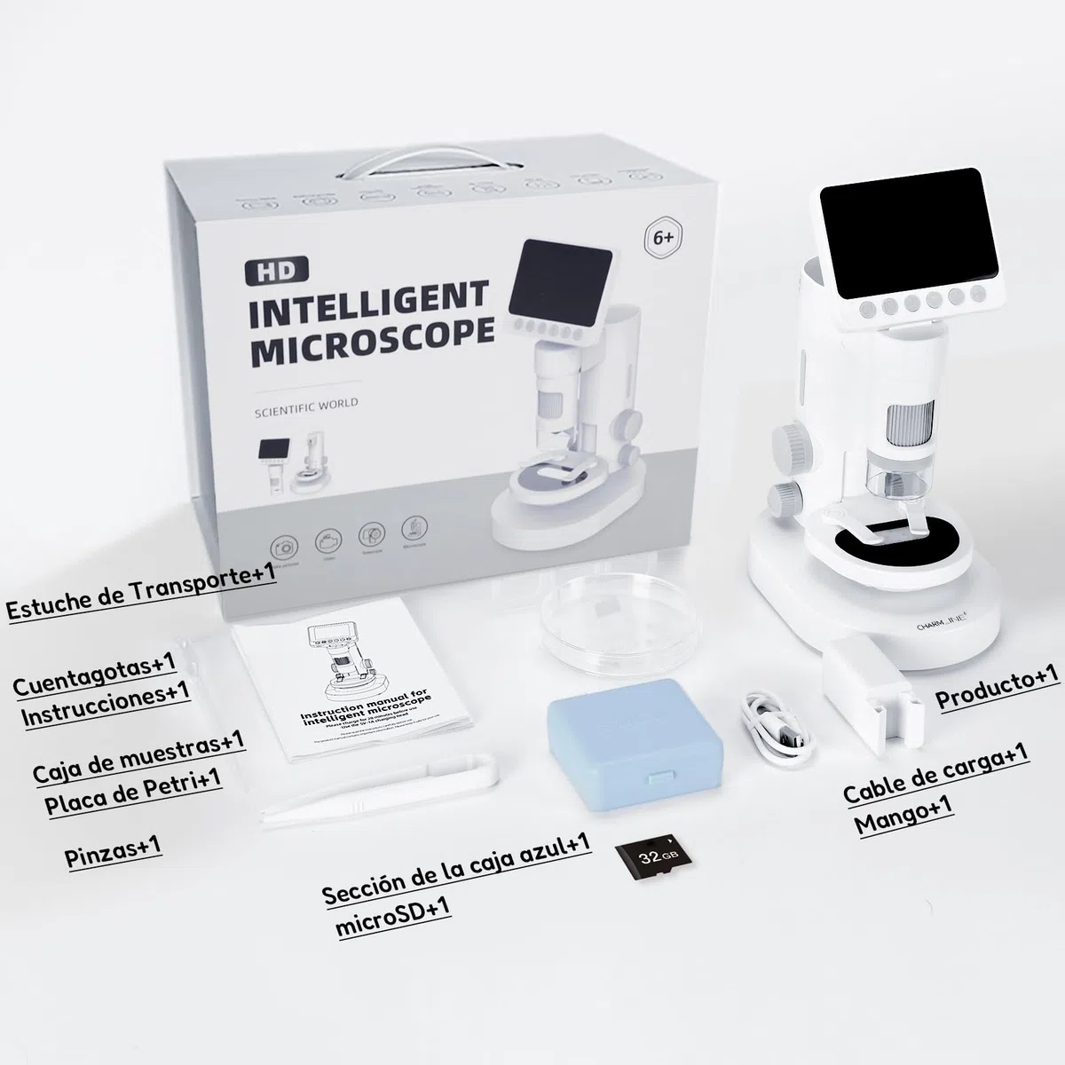 Microscopio para Niños, Principiantes y Adultos,Microscopio Infantil Portátil Que Puede Hacer Fotos y Vídeos,Experimentos para Niños a Partir de 6 Años,Regalo Infantil Ideal,con Tarjeta SD
