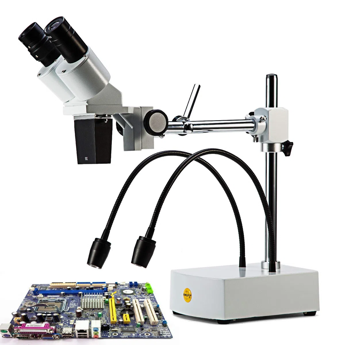 SWIFT Microscopio estéreo binocular SS41,grado profesional, ampliación de 10X, 20X, oculares de campo amplio de 10X y 20X, 2 luces LED flexibles y cámaras-compatibilidad