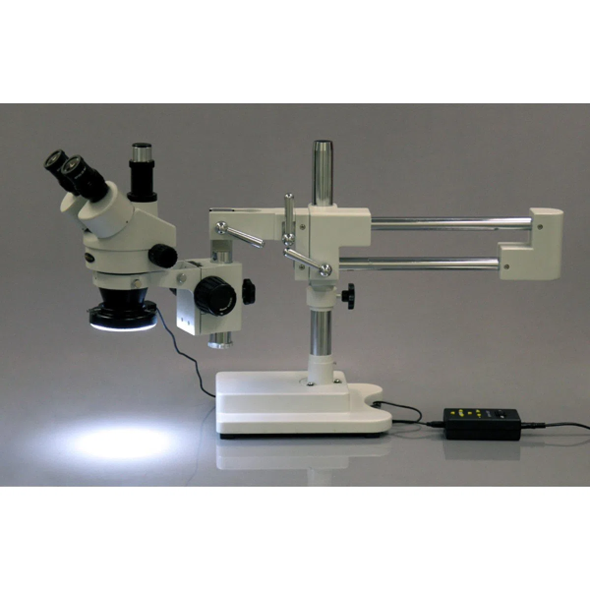 AmScope SM-4TY-144A 7X-90X - Microscopio estéreo Trinocular (4 Zonas, 144 ledes, 7X-90X), Color Blanco