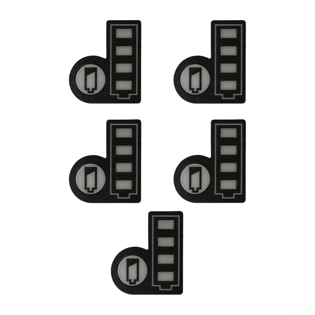 Juego de cinco pegatinas de repuesto diseñadas para adaptarse a modelos específicos de batería