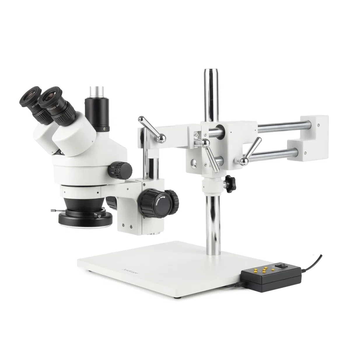 AmScope - 3.5X-90X Trinocular Stereo Microscope, 0.5X and 2X Barlow Lenses, Boom Arm Stand + 144 LED 4 Zone Ring Light - SM-4TZ-144A