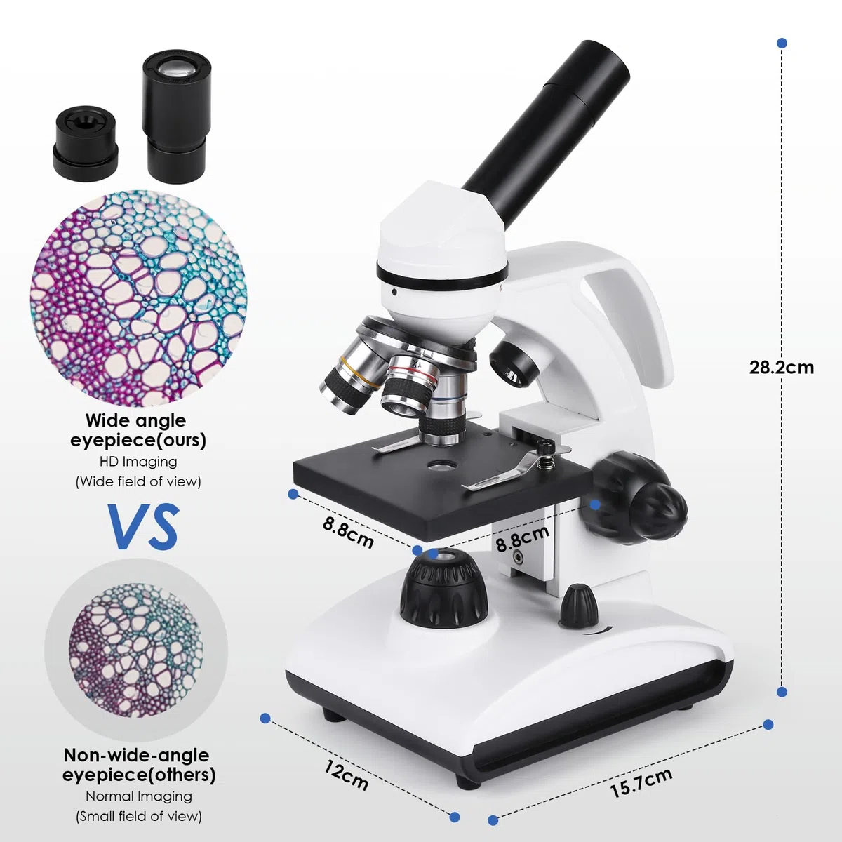 Microscopio Profesional para Adultos con Adaptador de Teléfono, Juego de Portaobjetos de Microscopio para Laboratorio Escolar, Hogar, Investigación Científica Biológica