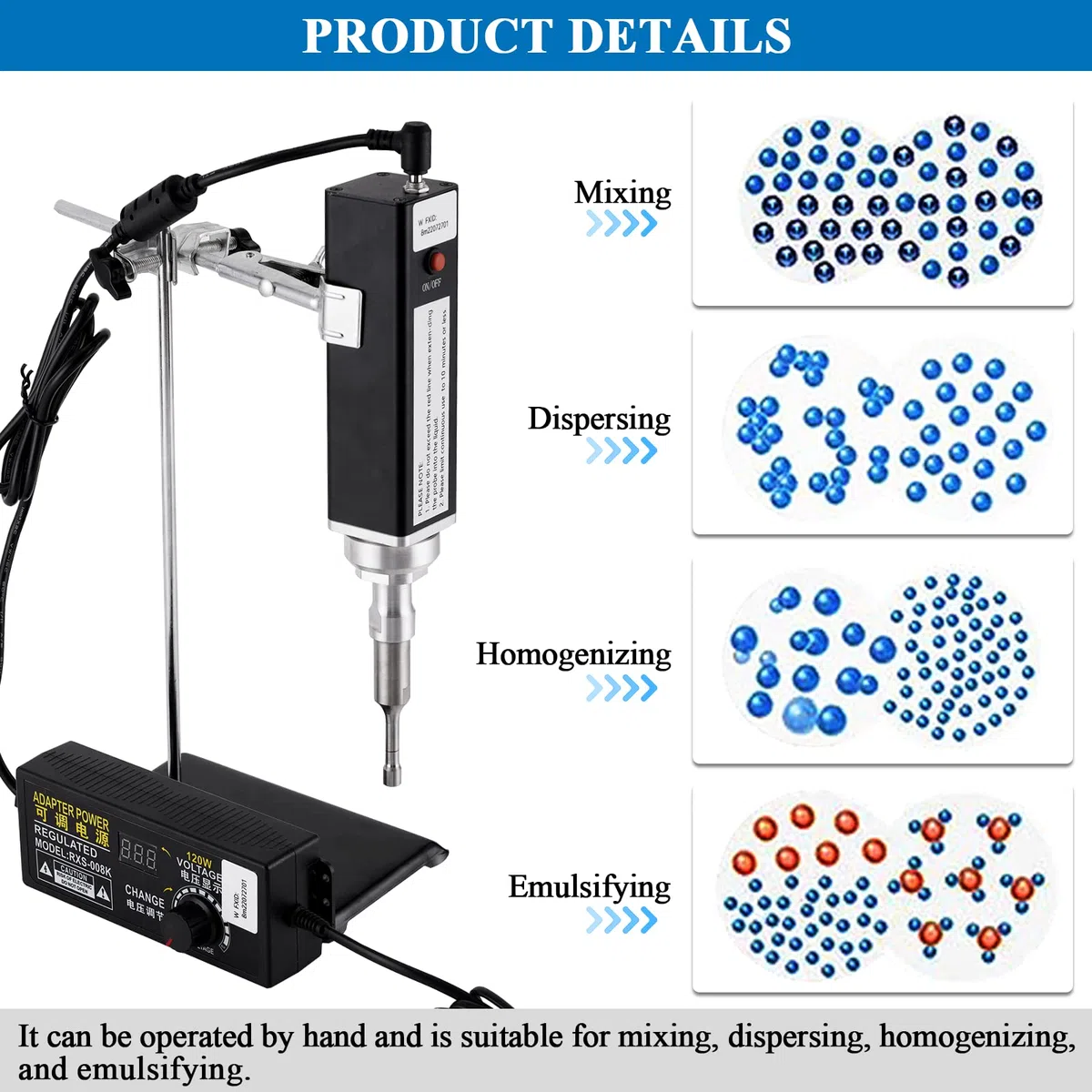 MXBAOHENG Homogeneizador Ultrasónico Portátil de Mano Homogeneizador de Laboratorio para Extracción Celular, Emulsificación y Homogeneización (500W 10mL~500mL)