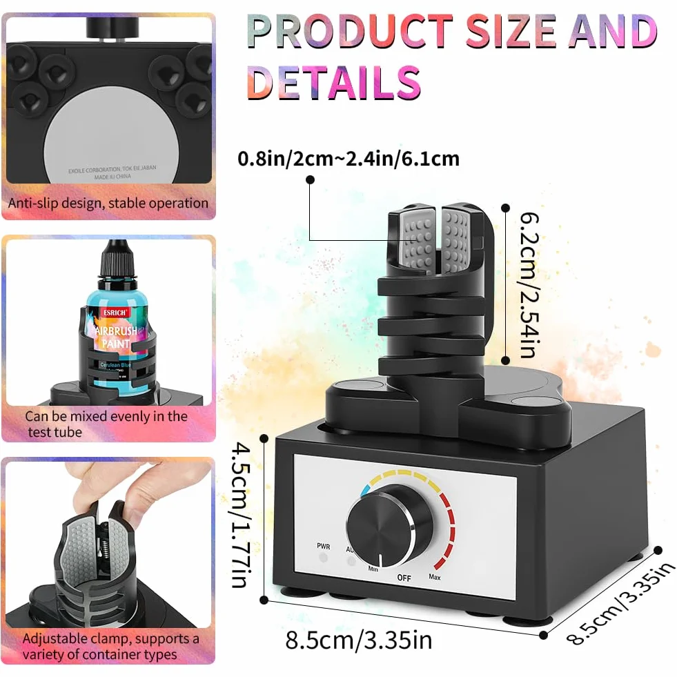 HOTUT Mini Mezclador Vórtice Manos Libres,Ajuste De 3 Velocidades,Agitador De Pintura Modelo DIY con 12 bolas mezcladoras y 8 botellas,10-100 ml,300~2400 RPM,para Esmalte De Uñas,Pinturas Acrílicas