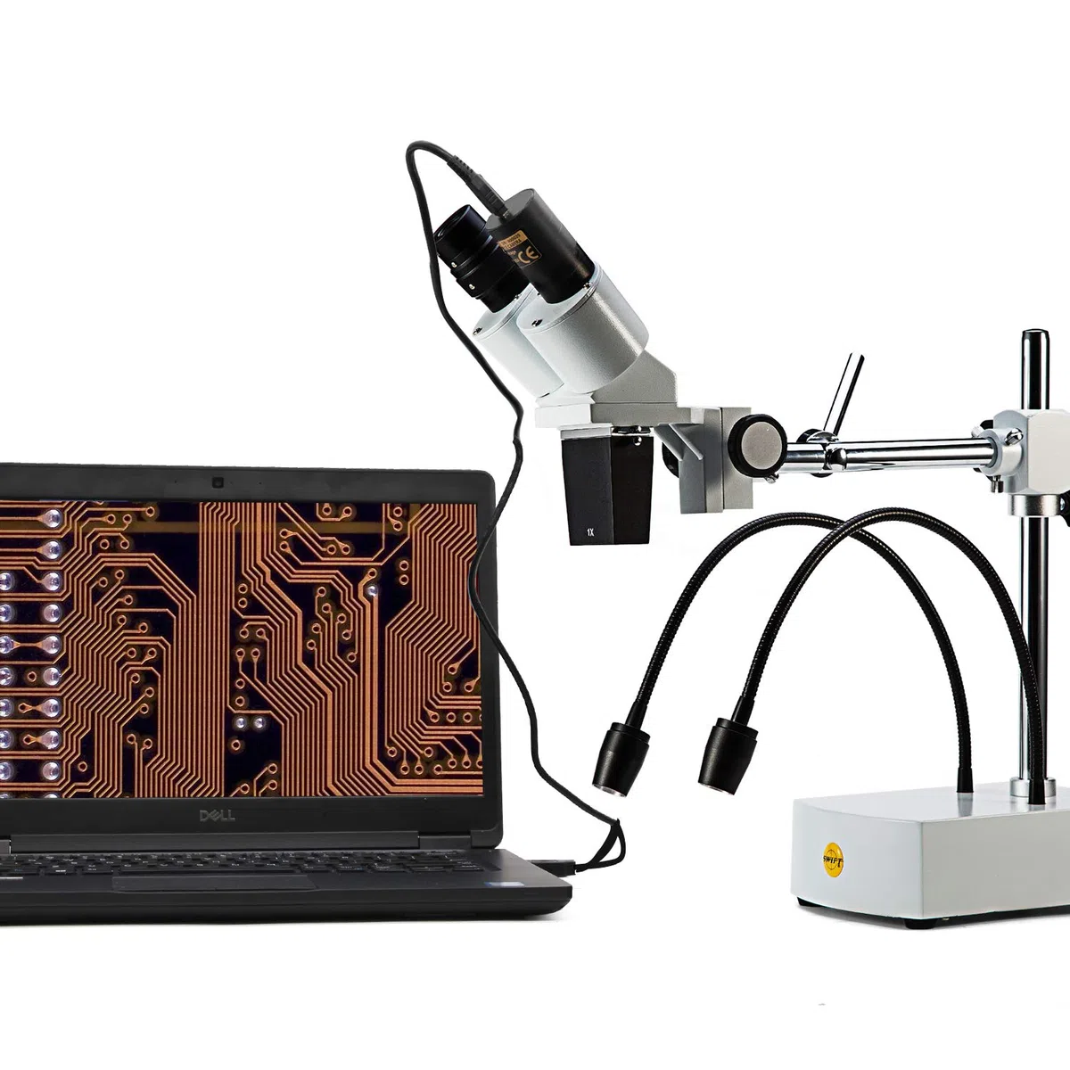 SWIFT S41-20 Microscopio estéreo profesional binocular Aumento 10X-20X con oculares 10X y 20X, 2 LED flexibles, brazo giratorio y cámara