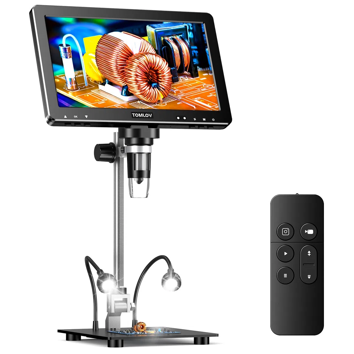 TOMLOV DM9 MAX 10,1" Microscopio Digital, 20MP Lupa para Monedas/Soldadura con Pantalla IPS HD, Regalo para Adultos/Niños, 10 Luces LED Ajustables, Compatible con PC/TV