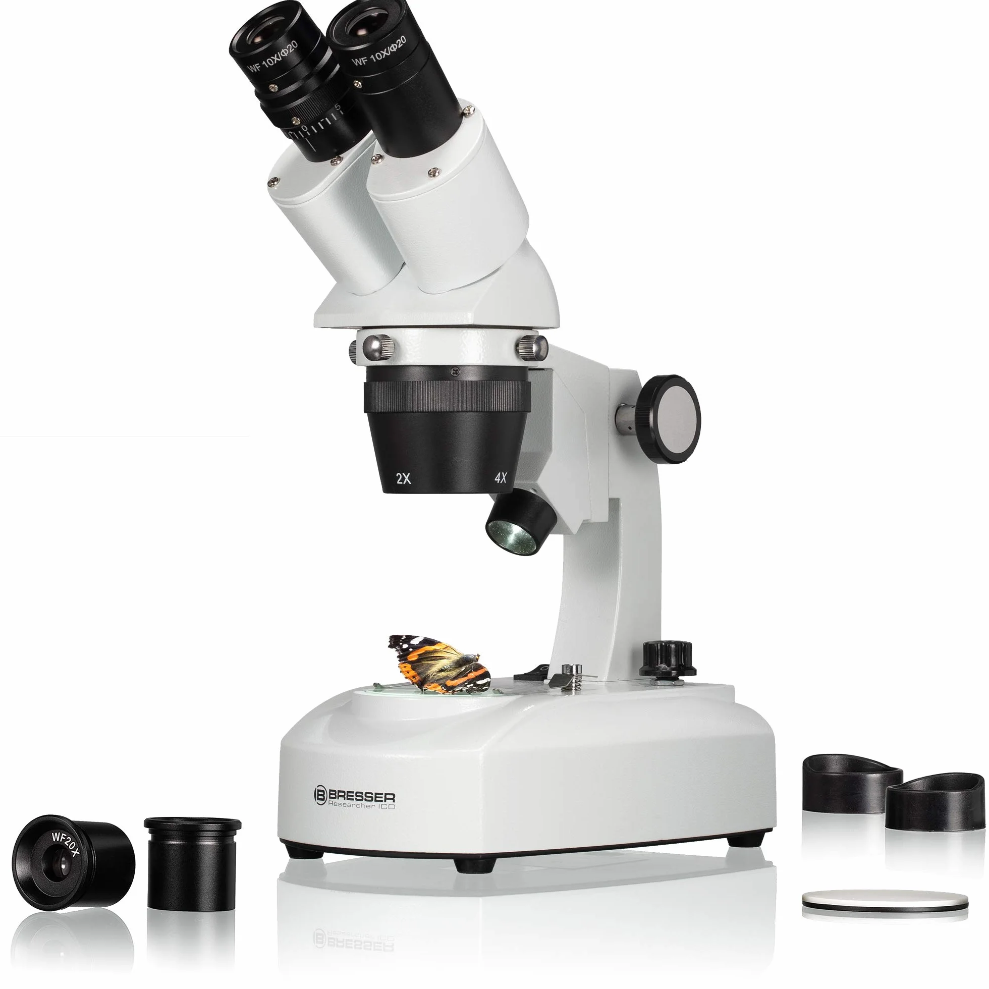 Bresser 5803100 Researcher ICD LED 20x-80x Microscopio, blanco