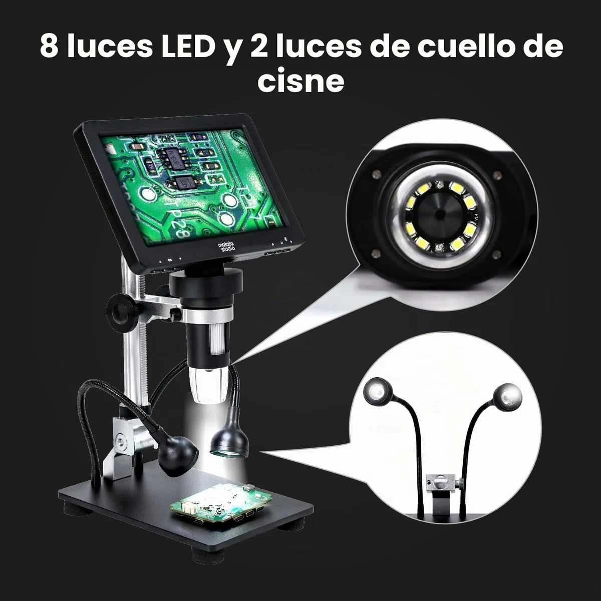 Microscopio Digital MT2 1200X HDMI con Pantalla IPS HD de 7'', Microscopio de Soldadura con Lupa para Monedas 1080P para Niños y Adultos, 10 Luces LED, Compatible con TV/Windows/Mac OS