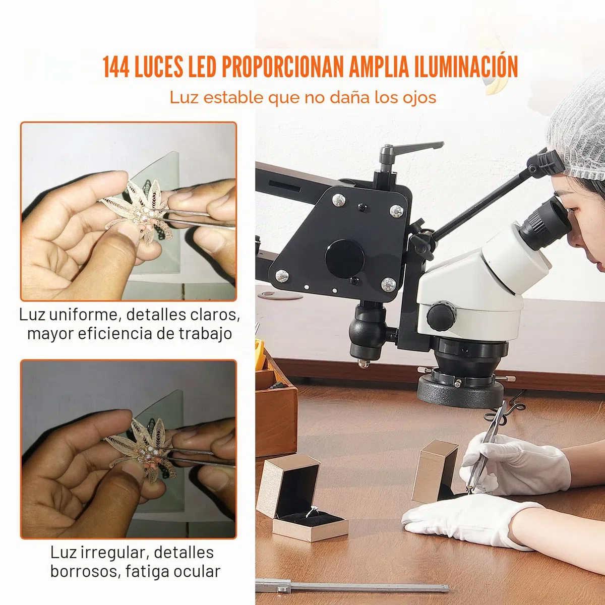 VEVOR Microscopio multidireccional con Soporte de Resorte, microscopio de joyería con Aumento de 7X-45X, Soporte para Incrustaciones de microjoyas con luz LED de Anillo USB integrada