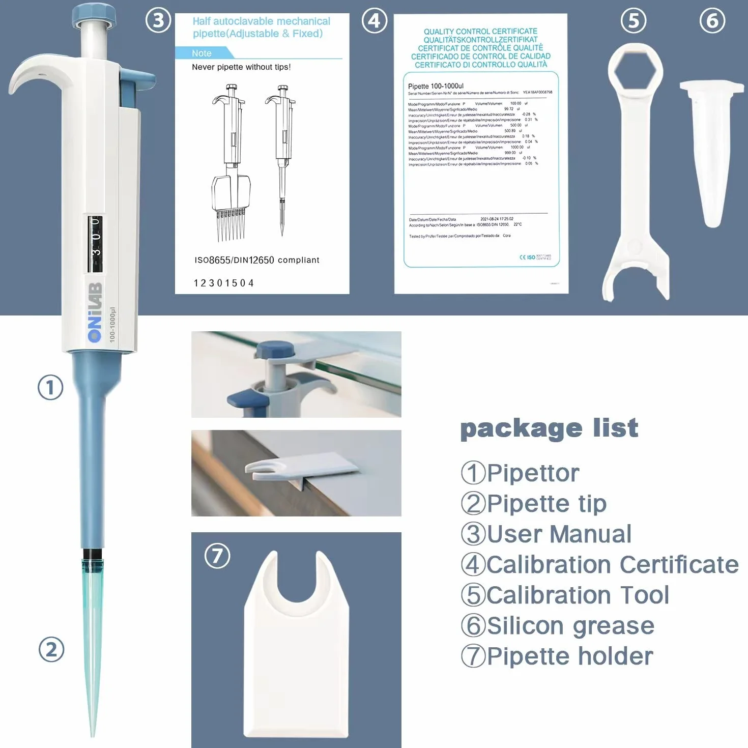 Micropipeta de laboratorio ONiLAB 2-10 ml, pipeta de canal único, pipeta de volumen ajustable, micro pipetas, pipeta de alta precisión, autoclavable…