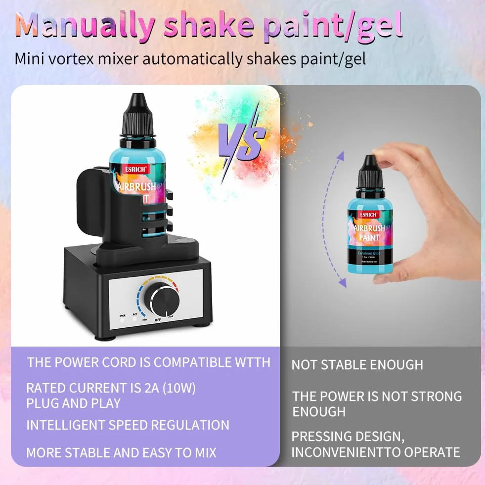 HOTUT Mini Mezclador Vórtice Manos Libres,Ajuste De 3 Velocidades,Agitador De Pintura Modelo DIY con 12 bolas mezcladoras y 8 botellas,10-100 ml,300~2400 RPM,para Esmalte De Uñas,Pinturas Acrílicas
